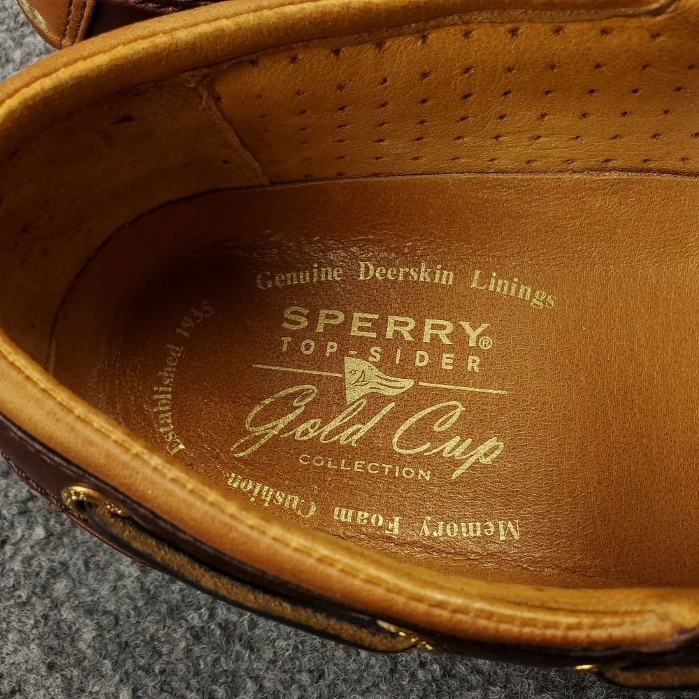 Sperry Top Sider Gold Cup Collection Boat Shoes Mens 9 Dark Brown Deerskin 2 Eye